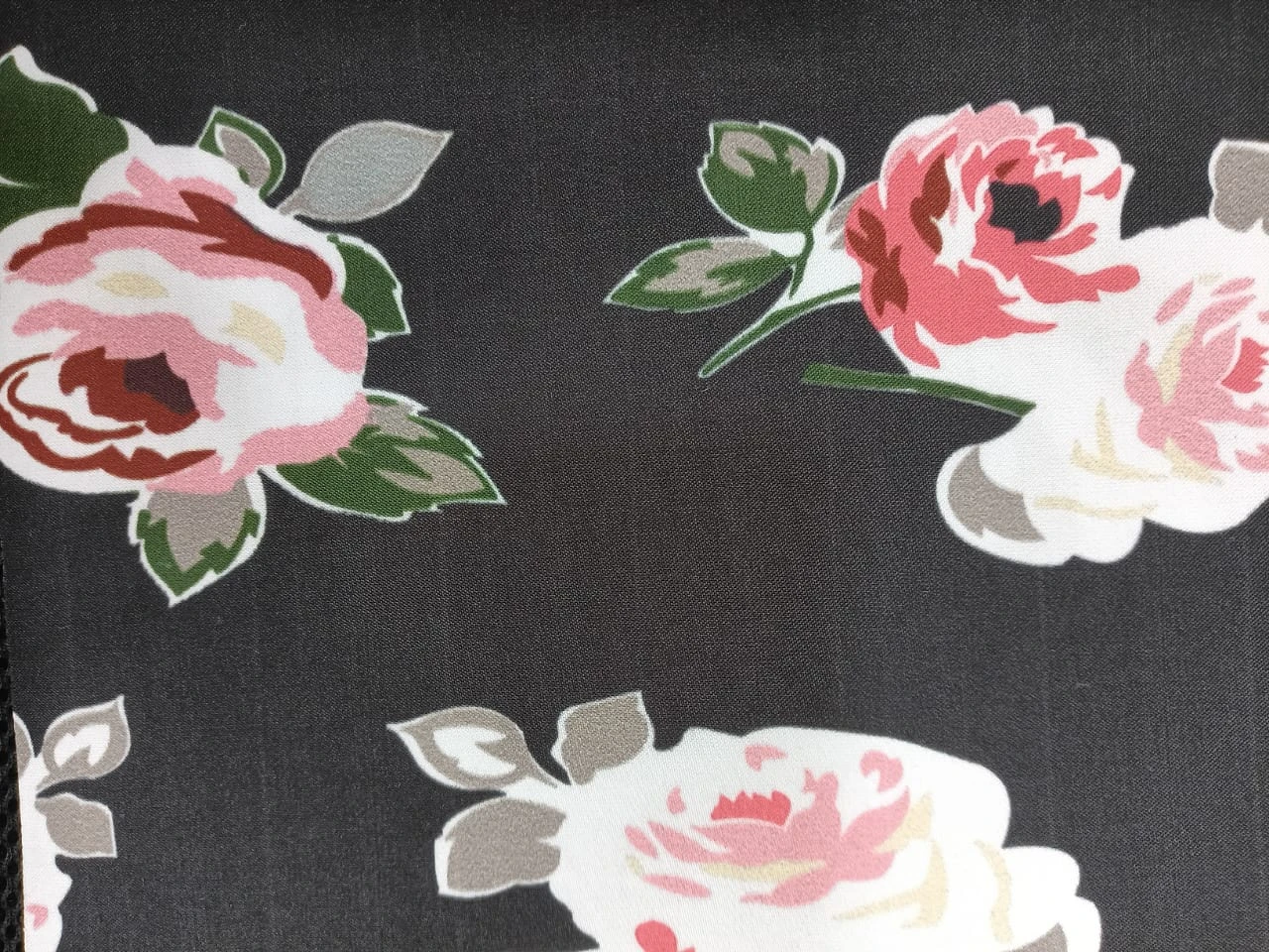 Micro Satin Fabric | MSF - 01 | 195 Gsm | Rose Print | Black