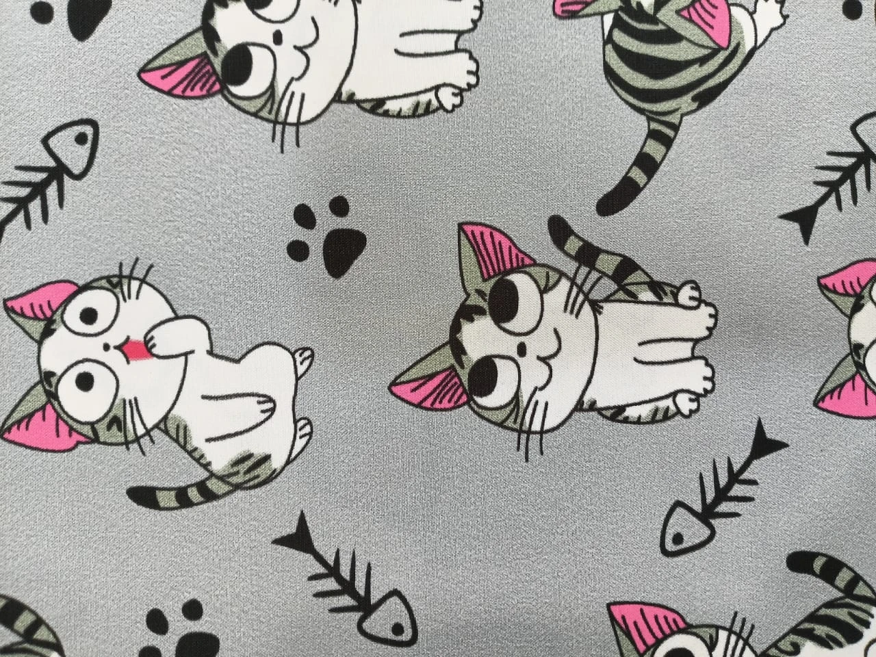 Micro Satin Fabric | MSF - 02 | 195 Gsm | Cat Print | Grey