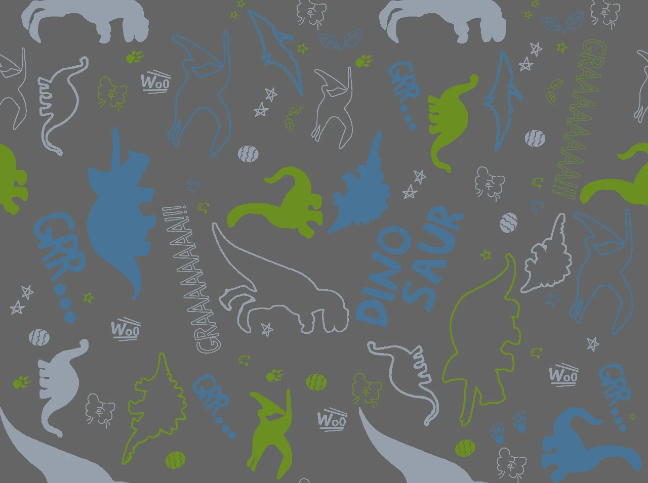 Dinosaur-Themed Heavy Twill Bonded Fabric 260 GSM | Gray Base Color