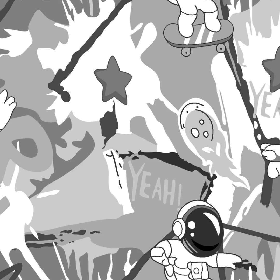 Skateboard Astronaut Printed Fabric | Comic Cartoon Style